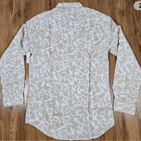 NWT Amazon Essentials Tan White Button Down Long Sleeve Linen/Cotton Shirt XS - Picture 8 of 9
